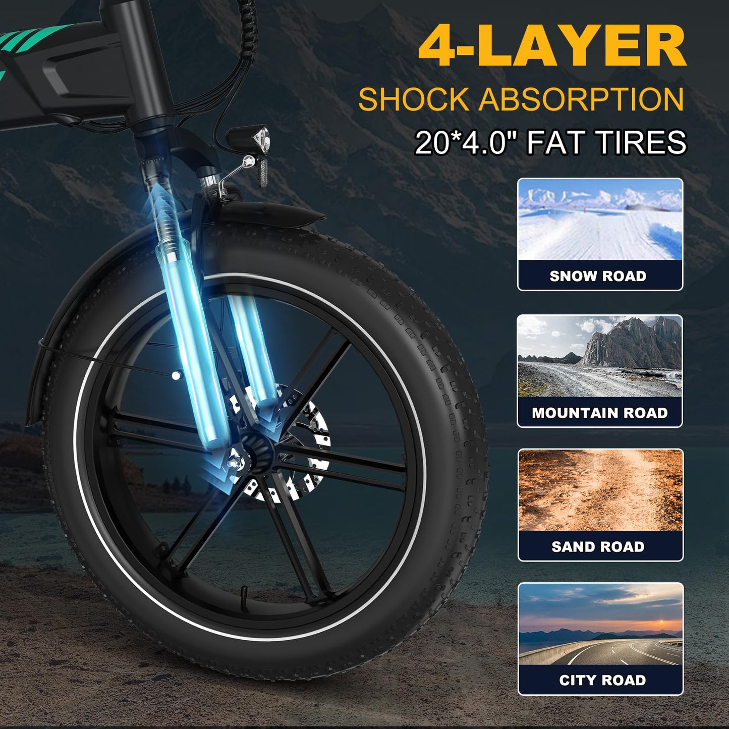 HITWAY 20 * 4.0” Electric Bike, 48V 10.4Ah Battery up to 50-100KM, 250W Motor Fat Tire E Bike, Foldable Electric Bicycles with 7-Speeds for Adult Commuters