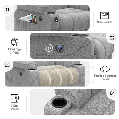 Recliner Armchair-Set of 3, Lift Chair For the Elderly, Power Recliner Chair with Massage & Heat, Extended Footrest, Type C+USB Ports, 2 Cup Holders, Dual Side Pockets Reclining Chairs