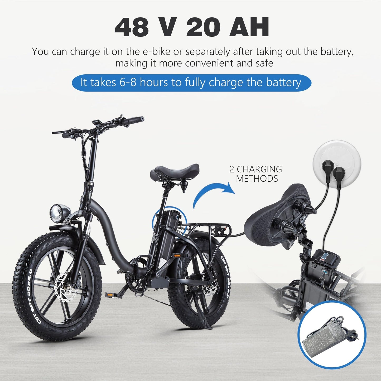 CEAYA Electric Bikes for Adults 20" Electric Folding Bike Fat Tyre E bike with 48V20AH Lithium Battery,Dual Disc Disc,8 Speed Gears