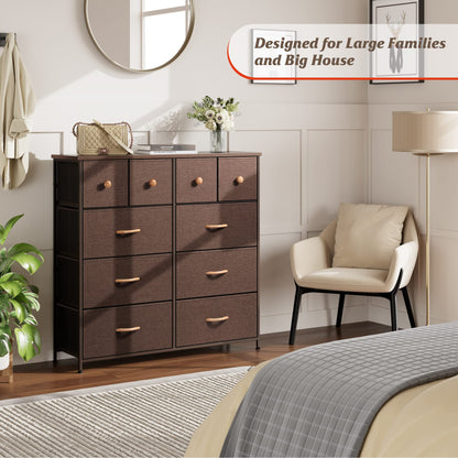 Nicehill Dresser for Bedroom with 10 Drawers, Storage Drawer Organizer, Tall Chest of Drawers for Closet, Clothes, Kids, Baby, Living Room, Wood Board, Fabric Drawers(Black Wood Grain)