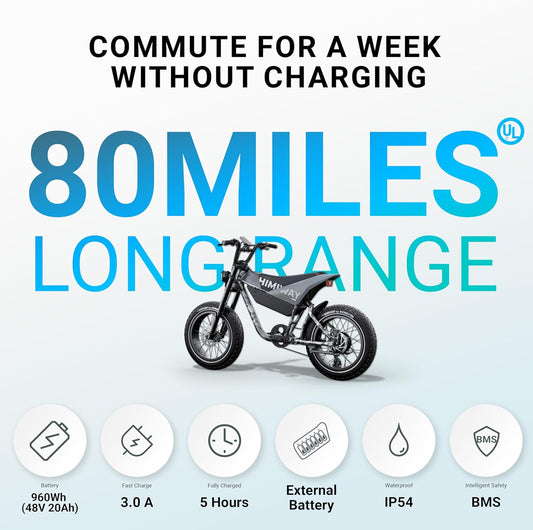 Himiway C5 SUV Ebike 48V 20Ah/960Wh Removable Battery, E-Mountainbike with Torque Sensor, 20" x 4" Fat Tire Tekking Bike, Electric Bike 80 Miles, Front and rear Suspension, 7-Speed, 330LBS Payload