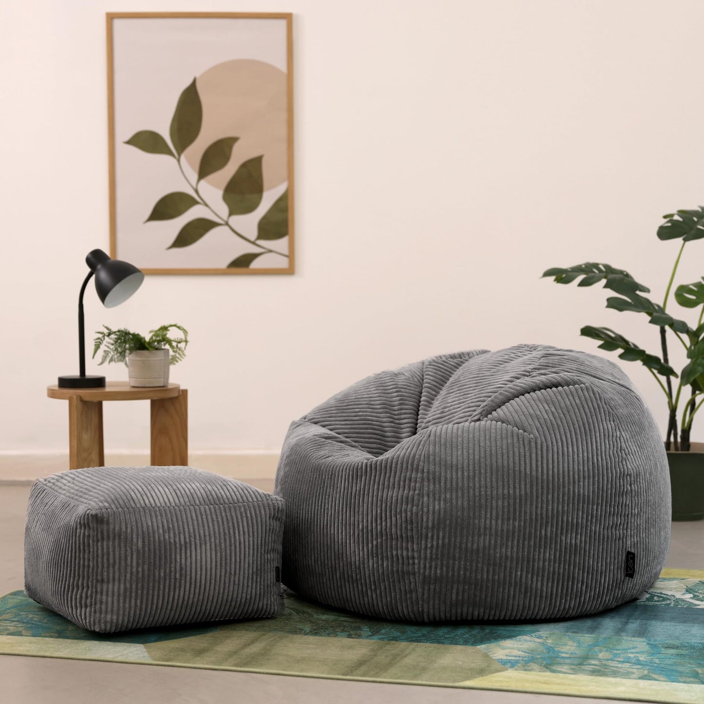 icon Kingston Cord Bean Bag, Beige, Large Adult Bean Bag Chair with Filling Included, Comfy Chair, Living Room Furniture, Bedroom Furniture
