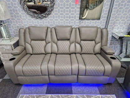 Orlando - Electric Recliners Sofa With Cupholders - 3+2 Seater Sofa Grey/LED Lights/Wireless Charging (Grey)