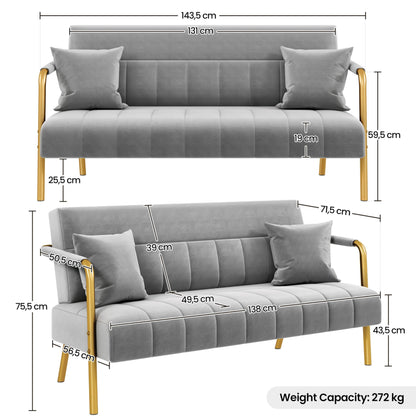 Yaheetech 2 Seater Modern Sofa Velvet Fabric Loveseat with Gold-tone Metal Arms and Legs for Bedroom, Home Office, Studio, Living Room Furniture Pink