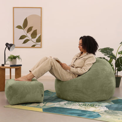 icon Kingston Cord Bean Bag, Beige, Large Adult Bean Bag Chair with Filling Included, Comfy Chair, Living Room Furniture, Bedroom Furniture