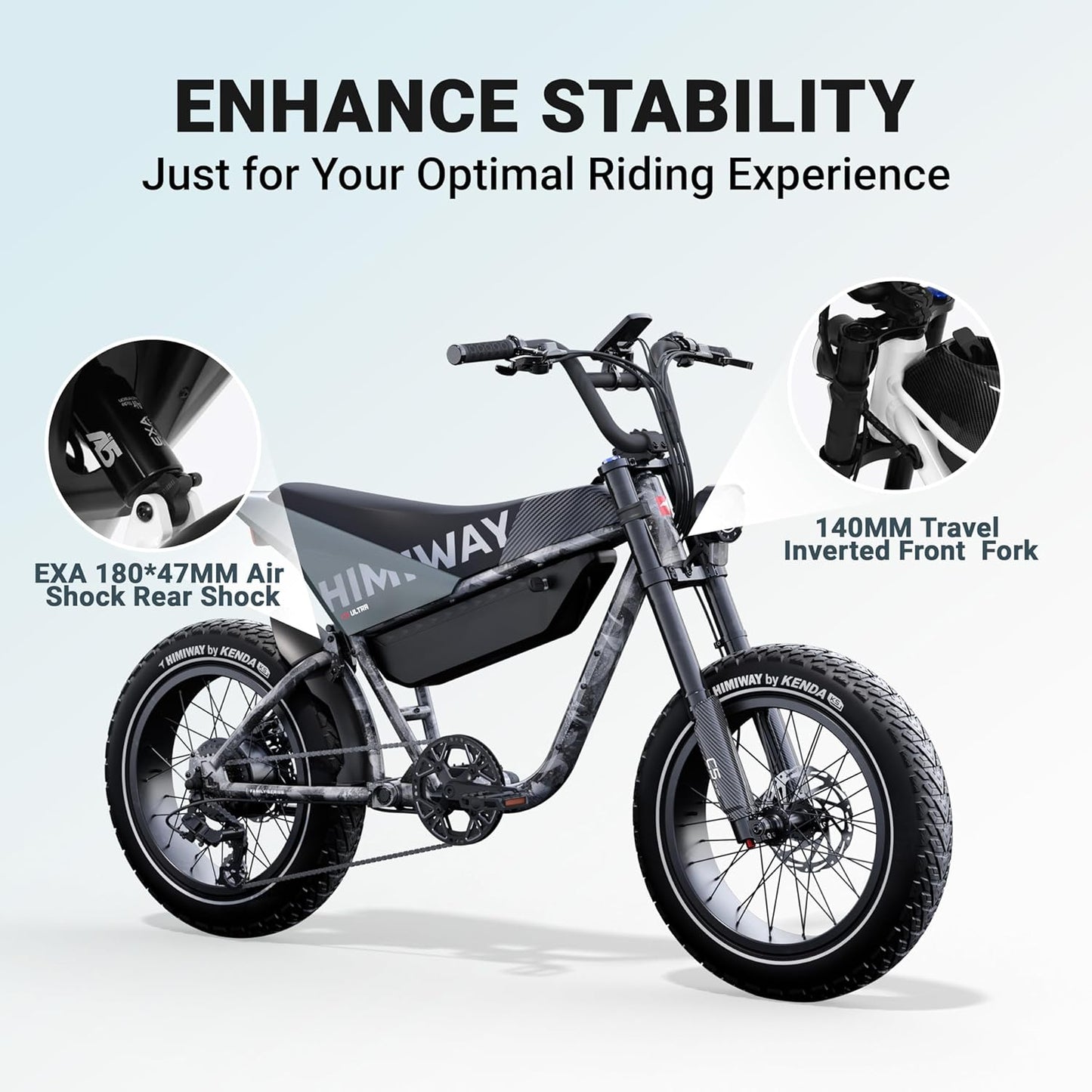 Himiway C5 SUV Ebike 48V 20Ah/960Wh Removable Battery, E-Mountainbike with Torque Sensor, 20" x 4" Fat Tire Tekking Bike, Electric Bike 80 Miles, Front and rear Suspension, 7-Speed, 330LBS Payload