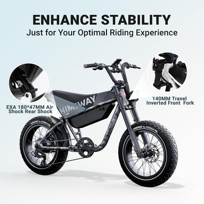Himiway C5 SUV Ebike 48V 20Ah/960Wh Removable Battery, E-Mountainbike with Torque Sensor, 20" x 4" Fat Tire Tekking Bike, Electric Bike 80 Miles, Front and rear Suspension, 7-Speed, 330LBS Payload