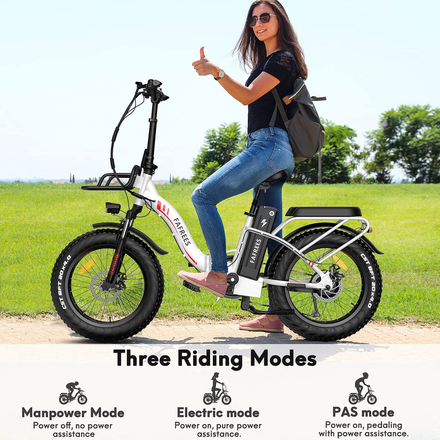 Fafrees F20 MAX Electric Bikes, 20 * 4.0inch Fatbike Fold Electric Bicycle, 48V 22.5Ah Battery Ebike, Range 80-140KM, Front Basket, Electric Mountain Bike for Adults