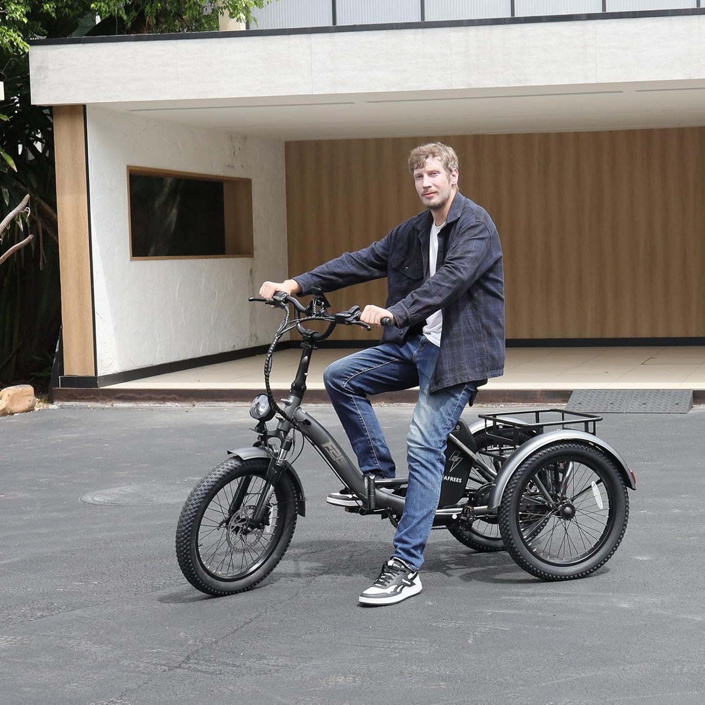 Fafrees F20 Mate Electric Tricycle Bike, 20 * 3.0 Inch Fat Tire E-Trike All Terrain, 48V/21Ah Removable Battery, Power Assist 115 KM, Folding Electric Cargo Tricycle for Senior Adult, Grey