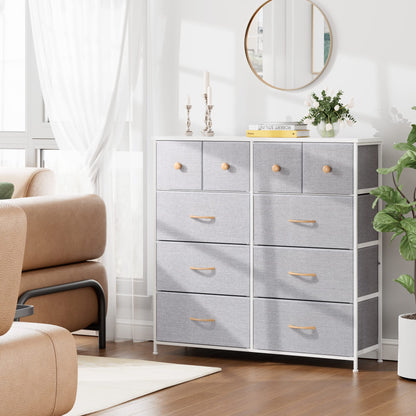 Nicehill Dresser for Bedroom with 10 Drawers, Storage Drawer Organizer, Tall Chest of Drawers for Closet, Clothes, Kids, Baby, Living Room, Wood Board, Fabric Drawers(Black Wood Grain)