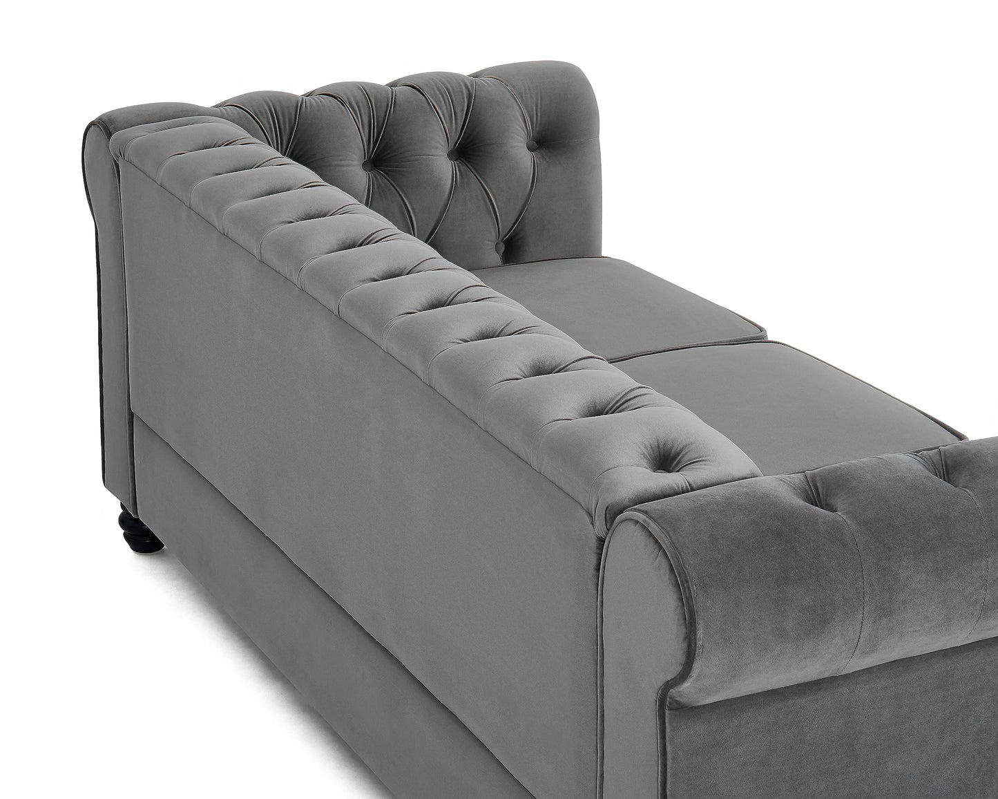 Chesterfield Sofa Velvet Upholstered Couch in 2 Seater or 3 Seater Fabric Sofa in Grey, Blue, Black, Green, Gold (2 Seater, Black)