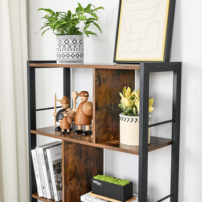 VASAGLE Bookshelf, Storage Shelf, Large Bookcase with Doors, 4 Shelves, Stable Steel Structure, Industrial Style, for Living Room, Office, Rustic Brown and Ink Black LBC022B01