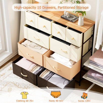 Nicehill Dresser for Bedroom with 10 Drawers, Storage Drawer Organizer, Tall Chest of Drawers for Closet, Clothes, Kids, Baby, Living Room, Wood Board, Fabric Drawers(Black Wood Grain)