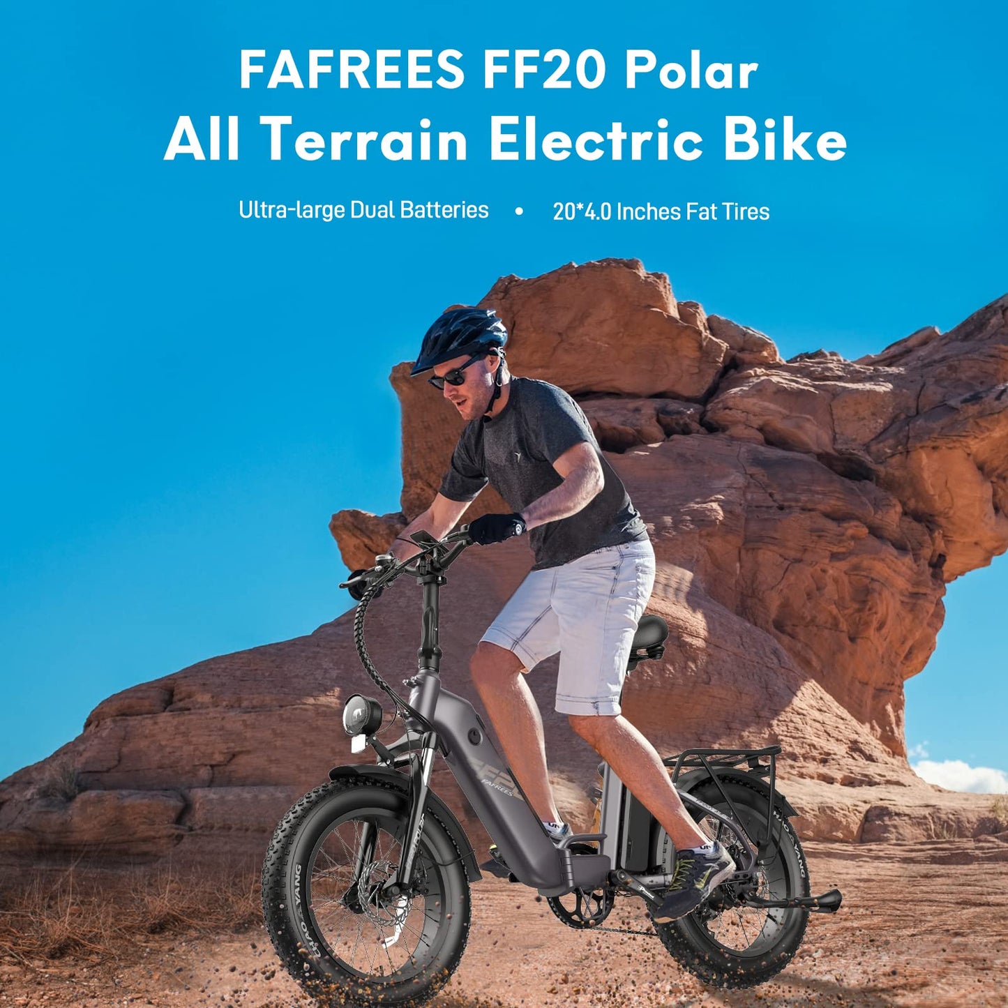 Fafrees Folding Electric Bikes for Adults, 48V 10.4AH*2 Removable Batteries Pedal Assist Ebike,140km Range, 20 * 4.0 INCHES Fat Tire MTB for Snow Beach, FF20 Polar