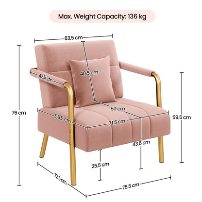 Yaheetech 2 Seater Modern Sofa Velvet Fabric Loveseat with Gold-tone Metal Arms and Legs for Bedroom, Home Office, Studio, Living Room Furniture Pink