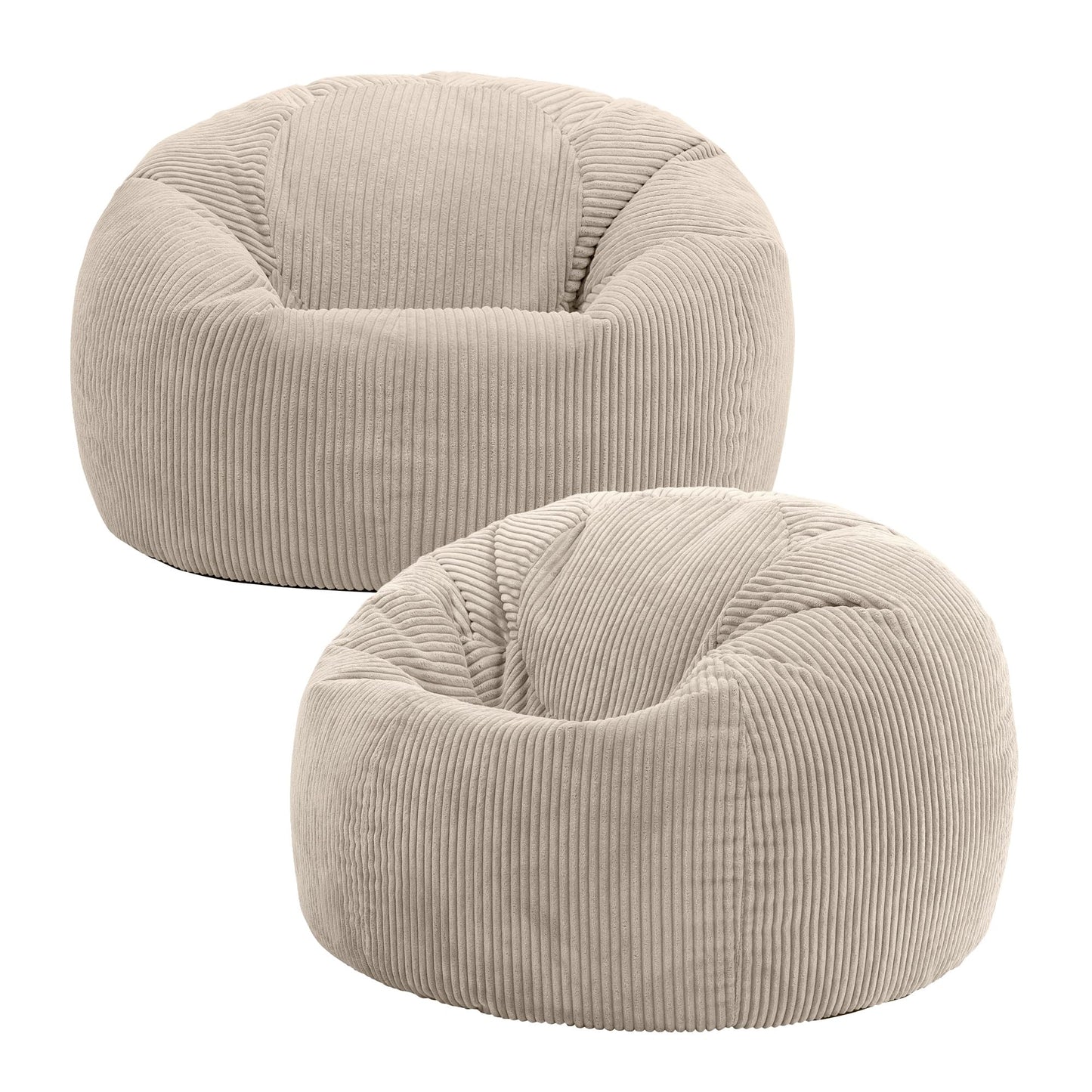 icon Kingston Cord Bean Bag, Beige, Large Adult Bean Bag Chair with Filling Included, Comfy Chair, Living Room Furniture, Bedroom Furniture
