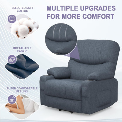 BareTay Recliner Armchair Electric Lift Chair with Massage & Heat, Extended Footrest, Oversized Riser Reclining Chair Lounge Sofa with Type C+USB, 2 Drink Holders, 4 Side Pockets