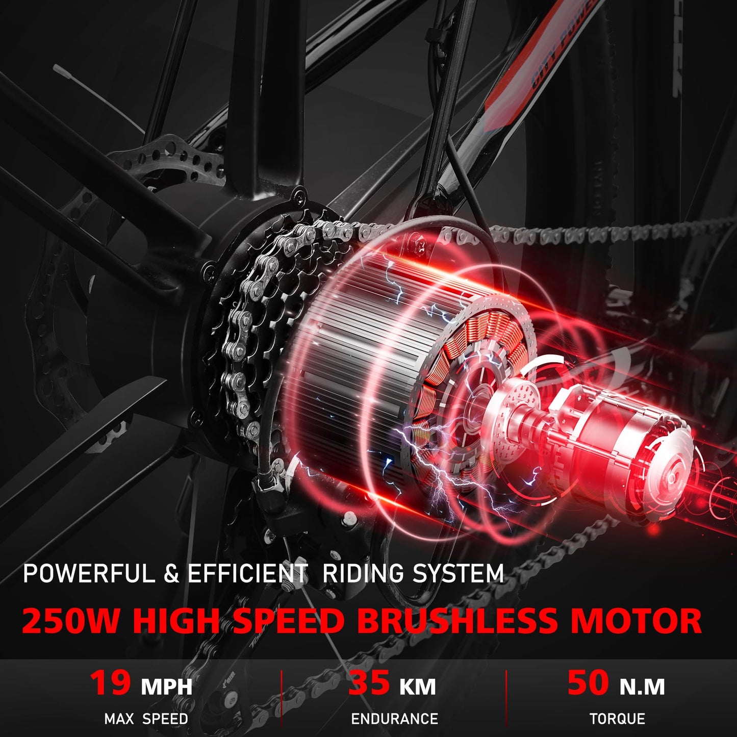 GSOU 26" Electric Bikes for Adults. 2603 E-Bike with 250W High-Speed Mid-Drive Brushless Motor. Electric Bicycle Built-in 36V-10.4AH Removable Li-Ion Battery, 27-Speed, LCD Display, Dual Disc Brake