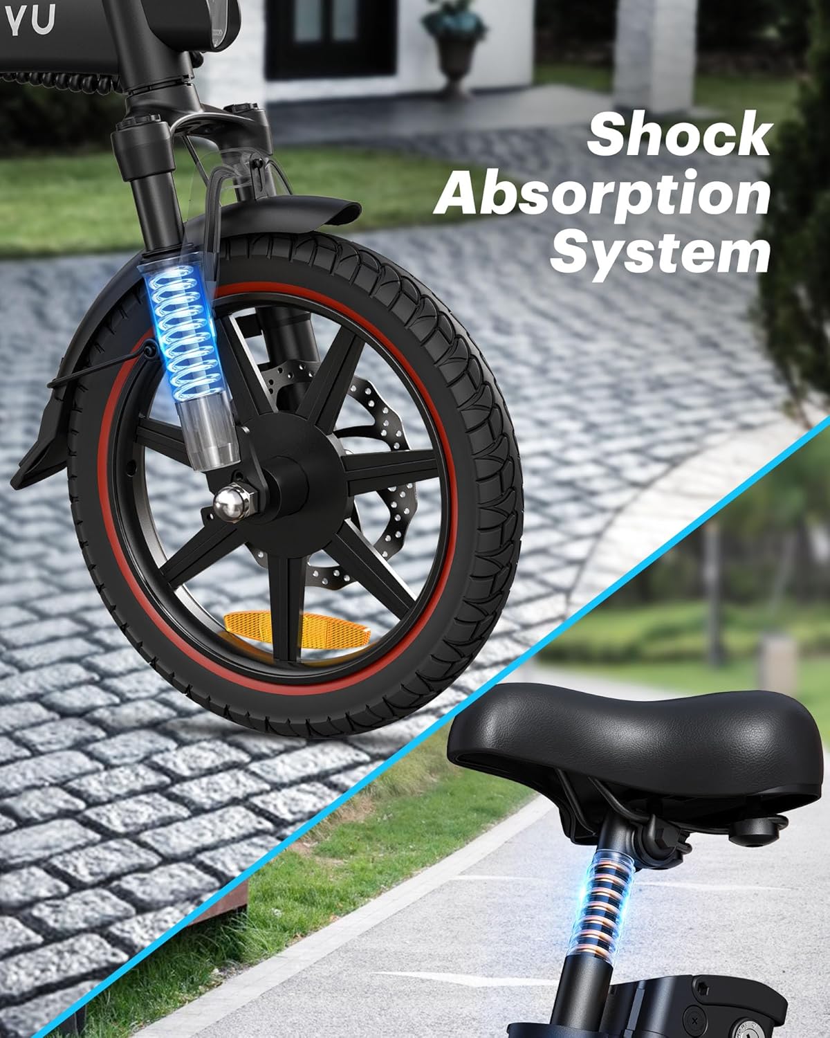 DYU A5 Electric Bike, 14" Portable Electric Bike, 48V 7.5AH Removable Battery,60KM Max Range, Folding Ebike with LCD Display, Remote Control,Shock Absorption System,Dual Disc Brakes,for Adults/Teens