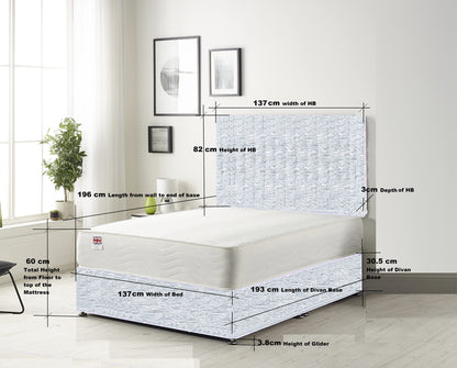 5FT King Size Divan Bed Ziggy Grey Plush Memory Foam Divan Bed Set With Mattress, 2 Drawers (Same Side) and Headboard (King (150cm X 200cm))