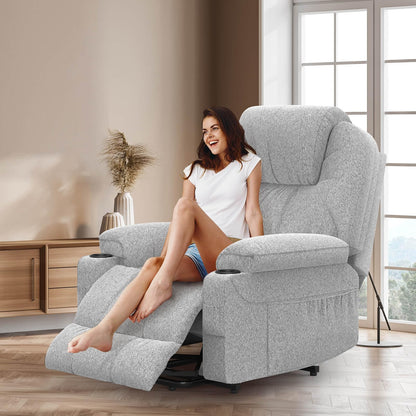 Recliner Armchair-Set of 3, Lift Chair For the Elderly, Power Recliner Chair with Massage & Heat, Extended Footrest, Type C+USB Ports, 2 Cup Holders, Dual Side Pockets Reclining Chairs