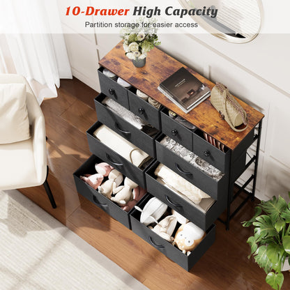 Nicehill Dresser for Bedroom with 10 Drawers, Storage Drawer Organizer, Tall Chest of Drawers for Closet, Clothes, Kids, Baby, Living Room, Wood Board, Fabric Drawers(Black Wood Grain)