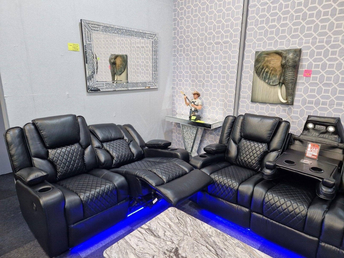 Orlando - Electric Recliners Sofa With Cupholders - 3+2 Seater Sofa Grey/LED Lights/Wireless Charging (Grey)