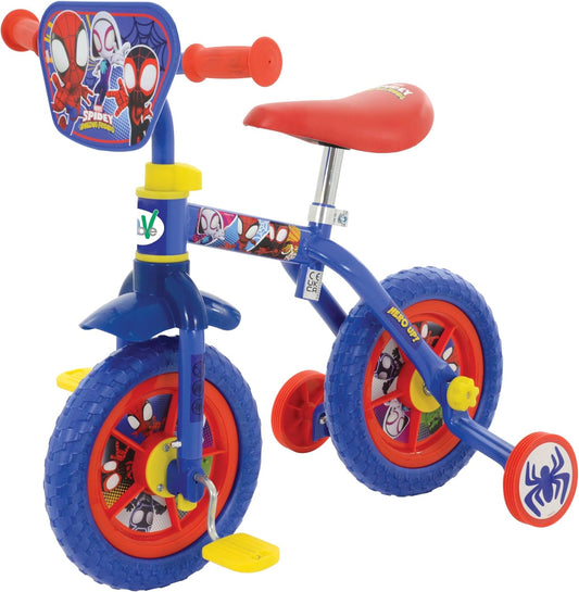 Spidey & His Amazing Friends 2-In-1 Training Toddler Bike - Convertible Training and Balance Bike for 2+ Years Girls & Boys with Removable Pedals and Stabilisers - Adjustable 10 Inches Bikes for Kids