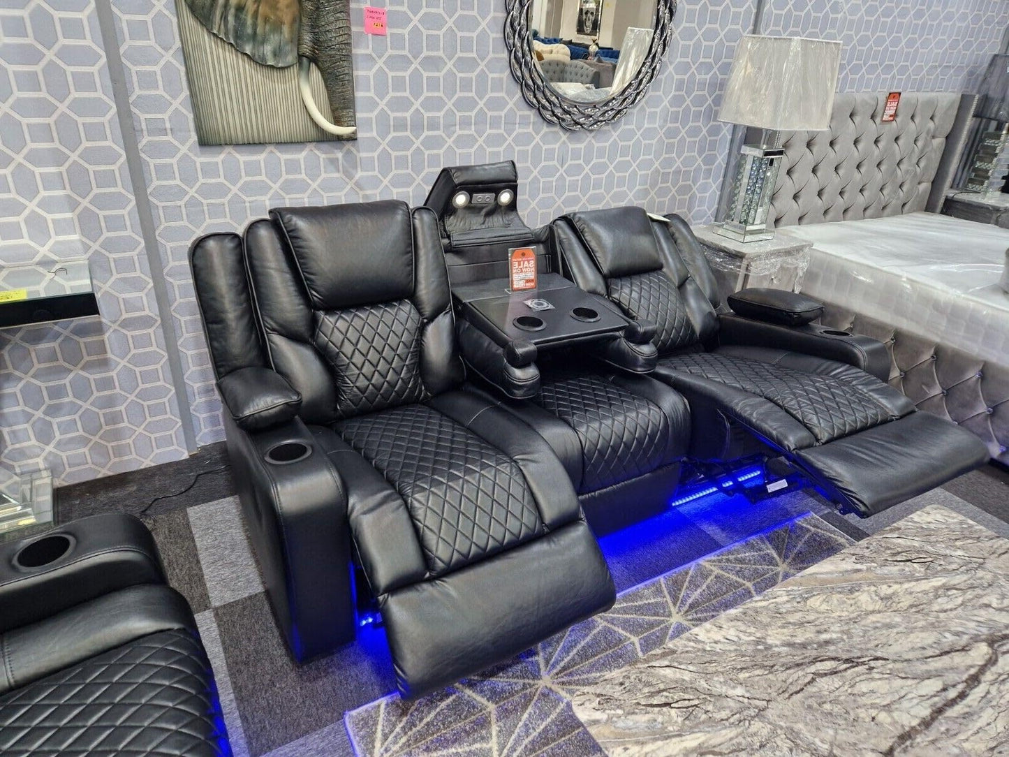 Orlando - Electric Recliners Sofa With Cupholders - 3+2 Seater Sofa Grey/LED Lights/Wireless Charging (Grey)