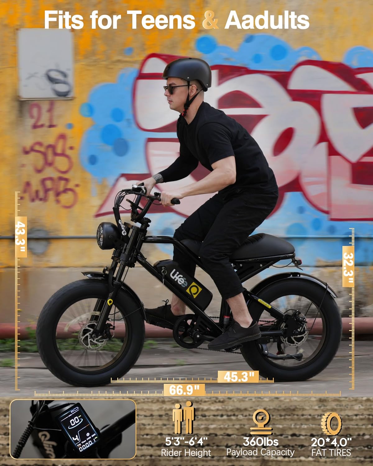 Qlife Electric Bike for Adults-1500W Peak Motor 20" Fat Tires 28MPH(Unlock to 35MPH) EBike Moped, 624-1248Wh Removable Battery Bicycle, with Dual Suspension & Brakes Motorcycle, 7-Speed,Spark