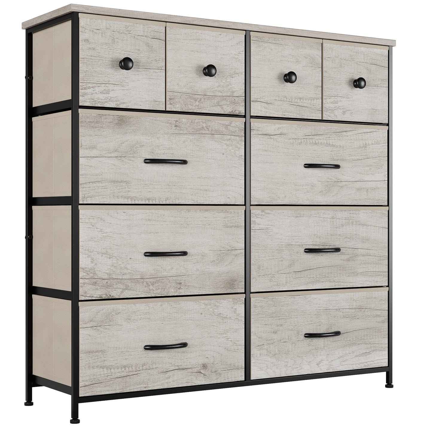 Nicehill Dresser for Bedroom with 10 Drawers, Storage Drawer Organizer, Tall Chest of Drawers for Closet, Clothes, Kids, Baby, Living Room, Wood Board, Fabric Drawers(Black Wood Grain)