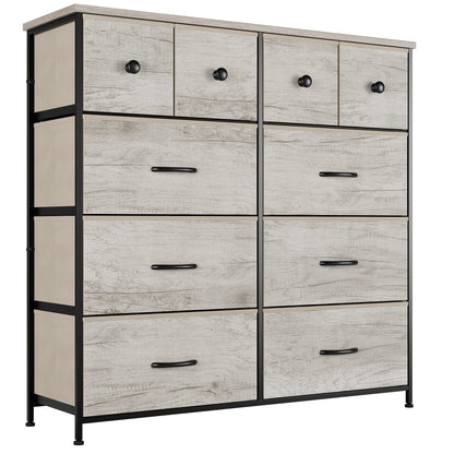 Nicehill Dresser for Bedroom with 10 Drawers, Storage Drawer Organizer, Tall Chest of Drawers for Closet, Clothes, Kids, Baby, Living Room, Wood Board, Fabric Drawers(Black Wood Grain)