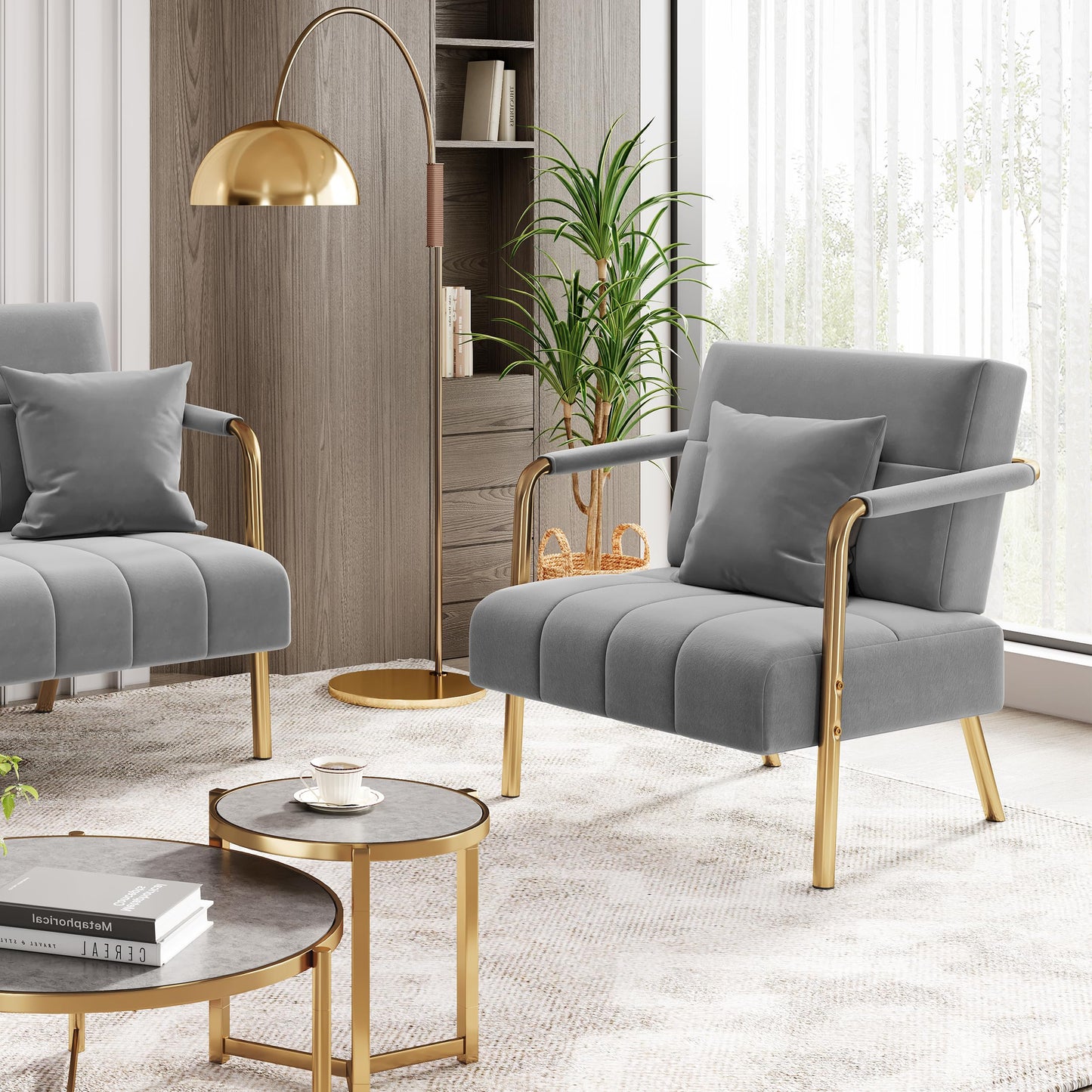 Yaheetech 2 Seater Modern Sofa Velvet Fabric Loveseat with Gold-tone Metal Arms and Legs for Bedroom, Home Office, Studio, Living Room Furniture Pink