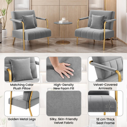 Yaheetech 2 Seater Modern Sofa Velvet Fabric Loveseat with Gold-tone Metal Arms and Legs for Bedroom, Home Office, Studio, Living Room Furniture Pink