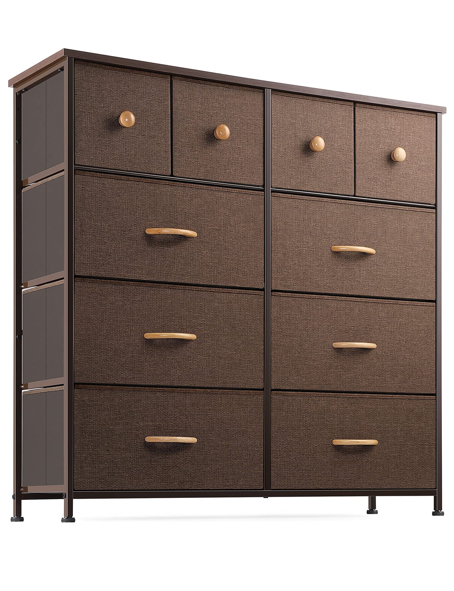 Nicehill Dresser for Bedroom with 10 Drawers, Storage Drawer Organizer, Tall Chest of Drawers for Closet, Clothes, Kids, Baby, Living Room, Wood Board, Fabric Drawers(Black Wood Grain)