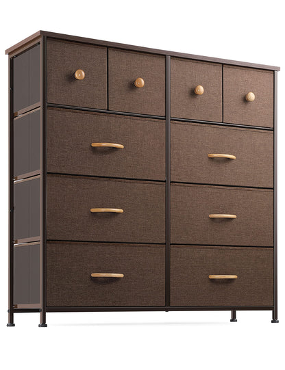 Nicehill Dresser for Bedroom with 10 Drawers, Storage Drawer Organizer, Tall Chest of Drawers for Closet, Clothes, Kids, Baby, Living Room, Wood Board, Fabric Drawers(Black Wood Grain)