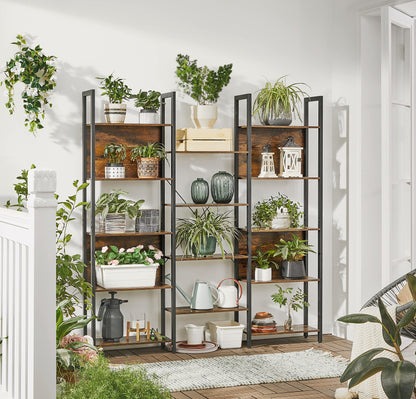 VASAGLE Bookcase, Bookshelf with 14 Shelves, Metal Frame, Shelf Unit for Living Room, Home Office, Industrial Style, 24 x 158 x 166 cm, Rustic Brown and Ink Black LLS107B01