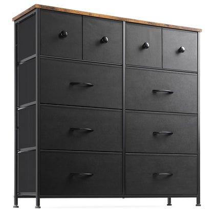 Nicehill Dresser for Bedroom with 10 Drawers, Storage Drawer Organizer, Tall Chest of Drawers for Closet, Clothes, Kids, Baby, Living Room, Wood Board, Fabric Drawers(Black Wood Grain)
