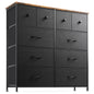 Nicehill Dresser for Bedroom with 10 Drawers, Storage Drawer Organizer, Tall Chest of Drawers for Closet, Clothes, Kids, Baby, Living Room, Wood Board, Fabric Drawers(Black Wood Grain)