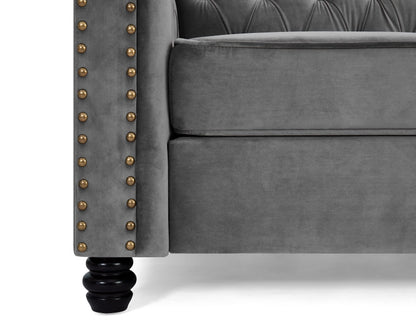 Chesterfield Sofa Velvet Upholstered Couch in 2 Seater or 3 Seater Fabric Sofa in Grey, Blue, Black, Green, Gold (2 Seater, Black)