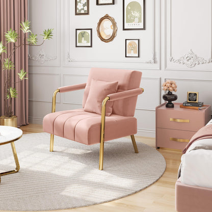 Yaheetech 2 Seater Modern Sofa Velvet Fabric Loveseat with Gold-tone Metal Arms and Legs for Bedroom, Home Office, Studio, Living Room Furniture Pink