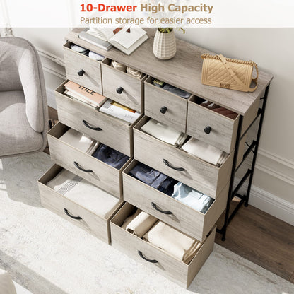 Nicehill Dresser for Bedroom with 10 Drawers, Storage Drawer Organizer, Tall Chest of Drawers for Closet, Clothes, Kids, Baby, Living Room, Wood Board, Fabric Drawers(Black Wood Grain)