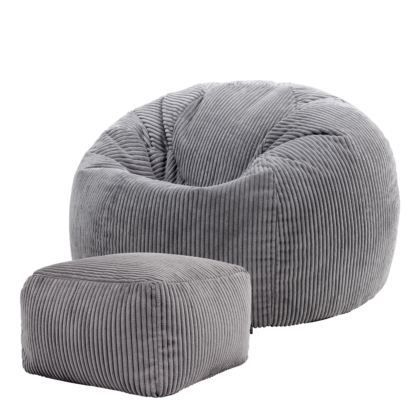 icon Kingston Cord Bean Bag, Beige, Large Adult Bean Bag Chair with Filling Included, Comfy Chair, Living Room Furniture, Bedroom Furniture