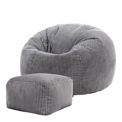 icon Kingston Cord Bean Bag, Beige, Large Adult Bean Bag Chair with Filling Included, Comfy Chair, Living Room Furniture, Bedroom Furniture