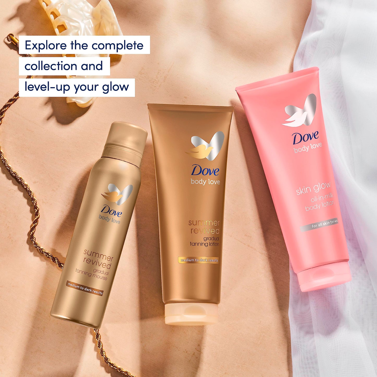 Dove Summer Revived Medium to Dark Gradual Tanning Lotion for a gradual tan and natural, radiant glow non‑greasy self-tan for all skin types 200 ml