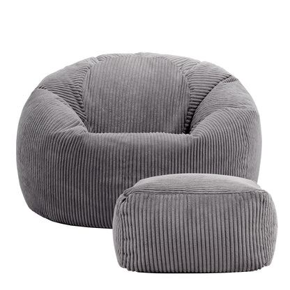 icon Kingston Cord Bean Bag, Beige, Large Adult Bean Bag Chair with Filling Included, Comfy Chair, Living Room Furniture, Bedroom Furniture