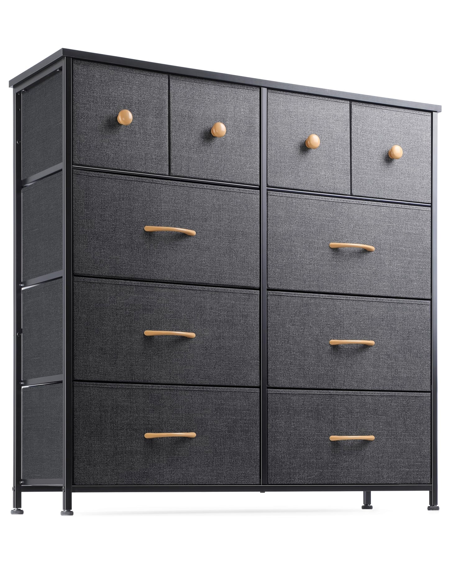 Nicehill Dresser for Bedroom with 10 Drawers, Storage Drawer Organizer, Tall Chest of Drawers for Closet, Clothes, Kids, Baby, Living Room, Wood Board, Fabric Drawers(Black Wood Grain)