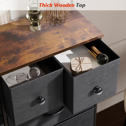 Nicehill Dresser for Bedroom with 10 Drawers, Storage Drawer Organizer, Tall Chest of Drawers for Closet, Clothes, Kids, Baby, Living Room, Wood Board, Fabric Drawers(Black Wood Grain)