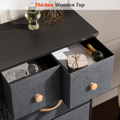 Nicehill Dresser for Bedroom with 10 Drawers, Storage Drawer Organizer, Tall Chest of Drawers for Closet, Clothes, Kids, Baby, Living Room, Wood Board, Fabric Drawers(Black Wood Grain)