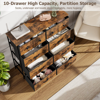 Nicehill Dresser for Bedroom with 10 Drawers, Storage Drawer Organizer, Tall Chest of Drawers for Closet, Clothes, Kids, Baby, Living Room, Wood Board, Fabric Drawers(Black Wood Grain)